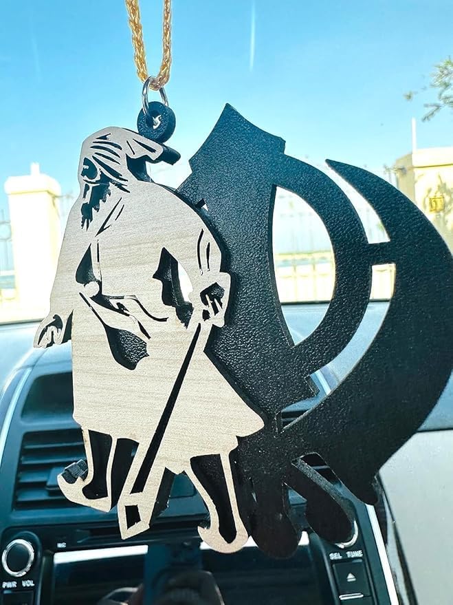 TEYRAH Baba Deep Singh ji and Khanda Fusion Punjabi Car Hanging Accessory Made of Wood Car Accessories, Rear View Mirror Car Hanging Punjabi Sikh Hanging Ornament (Baba Deep Singh Ji Black Khanda) - Image 2