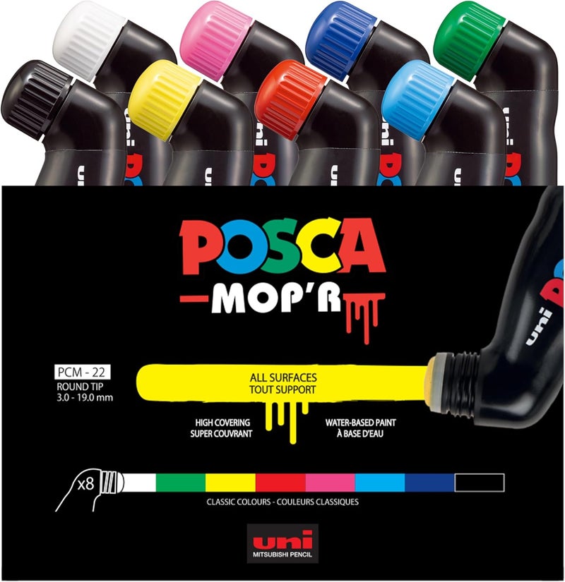 Posca MOP’R PCM-22 Multi Surface Permanent Paint Marker, Box of 8 Assorted Colors - Image 1