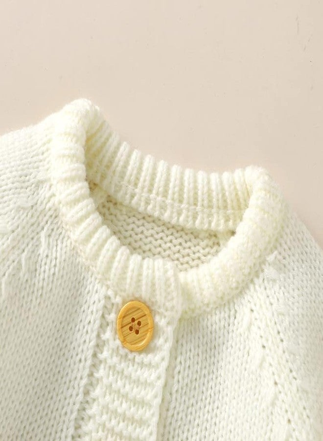 LAWKUL Baby Romper Knit Newborn Infant Outfit Long Sleeve Sweater Clothes With Warm Hat Set Jumpsuit Toddler Boy Girls 0-3M White - Image 5