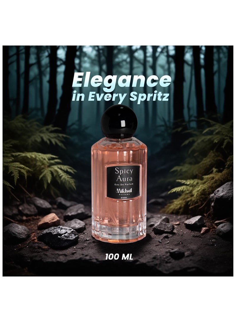 MIKHAIL Spicy Aura by Mikhail | Bold & Sophisticated Woody Spicy Perfume for Women | Long-Lasting Eau de Parfum with Warm & Intense Notes | Alluring Fragrance for Confident Women - Image 3