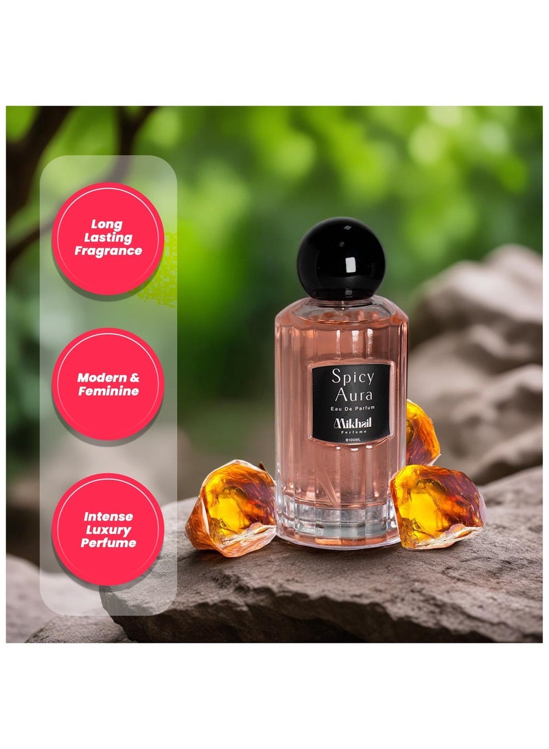 MIKHAIL Spicy Aura by Mikhail | Bold & Sophisticated Woody Spicy Perfume for Women | Long-Lasting Eau de Parfum with Warm & Intense Notes | Alluring Fragrance for Confident Women - Image 5