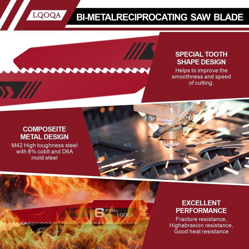 LQOQA 12-Piece Bi-Metal Reciprocating Saw Blade Setï¼ŒPremium 6 & 8 & 9 Inch Wood & Metal Cutting Saw Blades withstorage Boxï¼ŒLong-Lasting Pruning Blades - Image 3