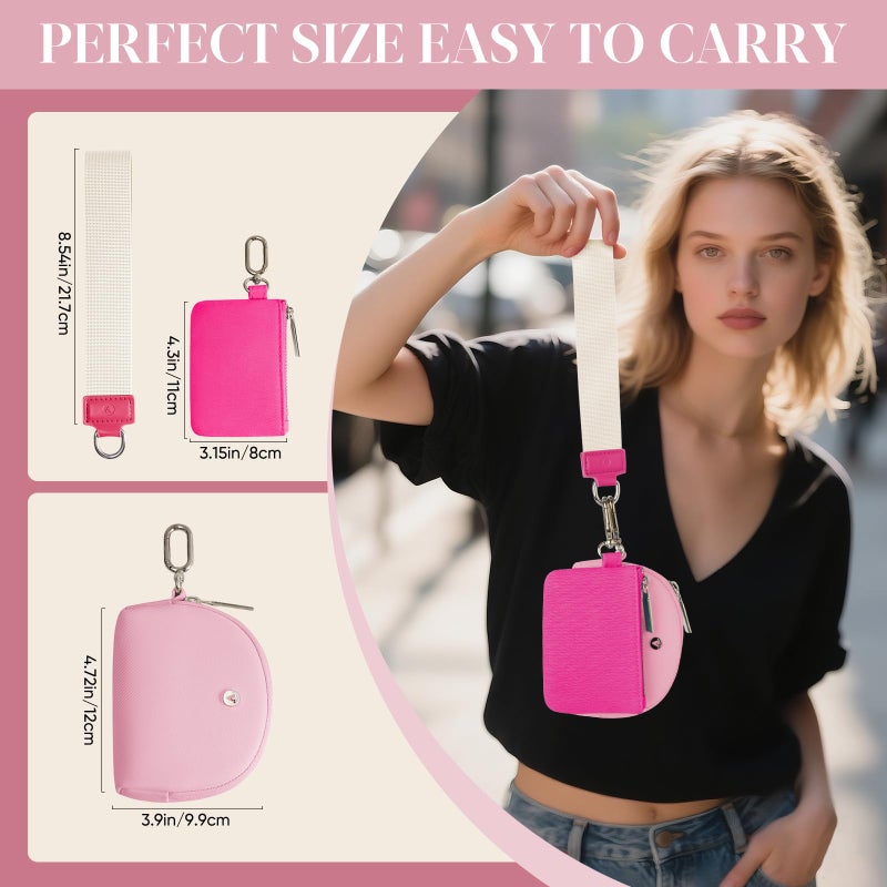 VUTUXA KeyChain Wallet Wristlet Wallets For Women Mini Zip Dual Pouch Wristlet (rose red +pink) - Image 2