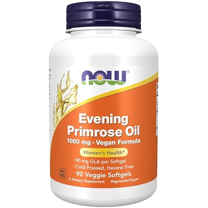 NOW Foods Supplements, Evening Primrose Oil 1000 mg, Cold Pressed, Hexane Free, Vegan Formula, 90 Veg Softgels - Image 1