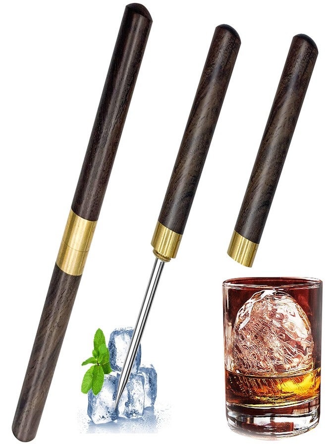 FJCTER 2 Pack Ice Pick for Breaking Ice, 6.8" Stainless Steel Ice Picks with Ebony Wooden Handle and Safety Cap, Multi-Purpose Ice Picks for Bars, Kitchens, Camping, Bartenders - Image 1