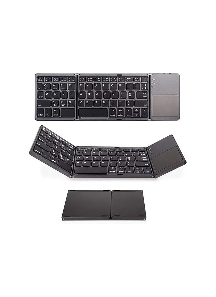 Generic - Ultra-Thin Foldable Wireless Bluetooth Keyboard with Touchpad and USB Charging Port, Compatible with Android, Windows, Laptops, Tablets, and Smartphones - Image 1
