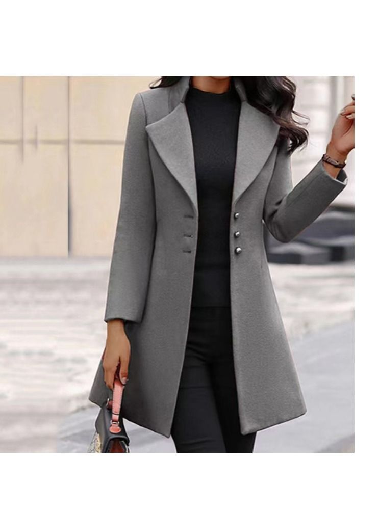 Loquat Women's Cross Border Autumn And Winter New Independent Station Woolen Stand Collar Slim Overcoat 