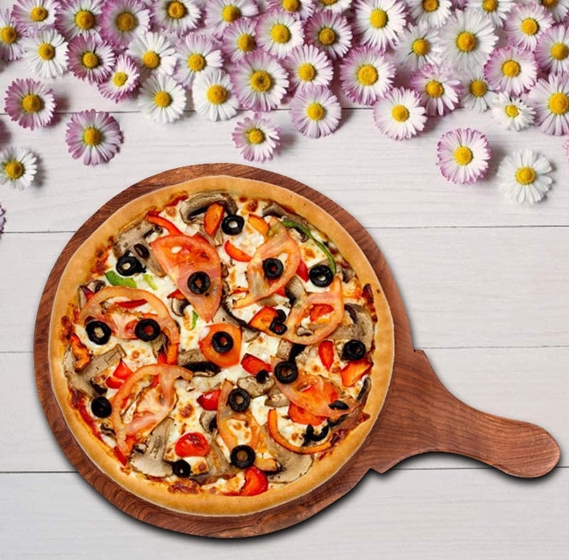 Wooden Pizza Pan Pizza Serving Tray of Kitchen Platter Sheesham 12 InchServing Plate for Home and Cafe Round Overall 16 Inch Pack of 1pc  - Image 1