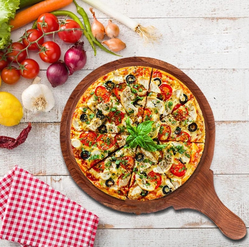 Wooden Pizza Pan Pizza Serving Tray of Kitchen Platter Sheesham 12 InchServing Plate for Home and Cafe Round Overall 16 Inch Pack of 1pc  - Image 5