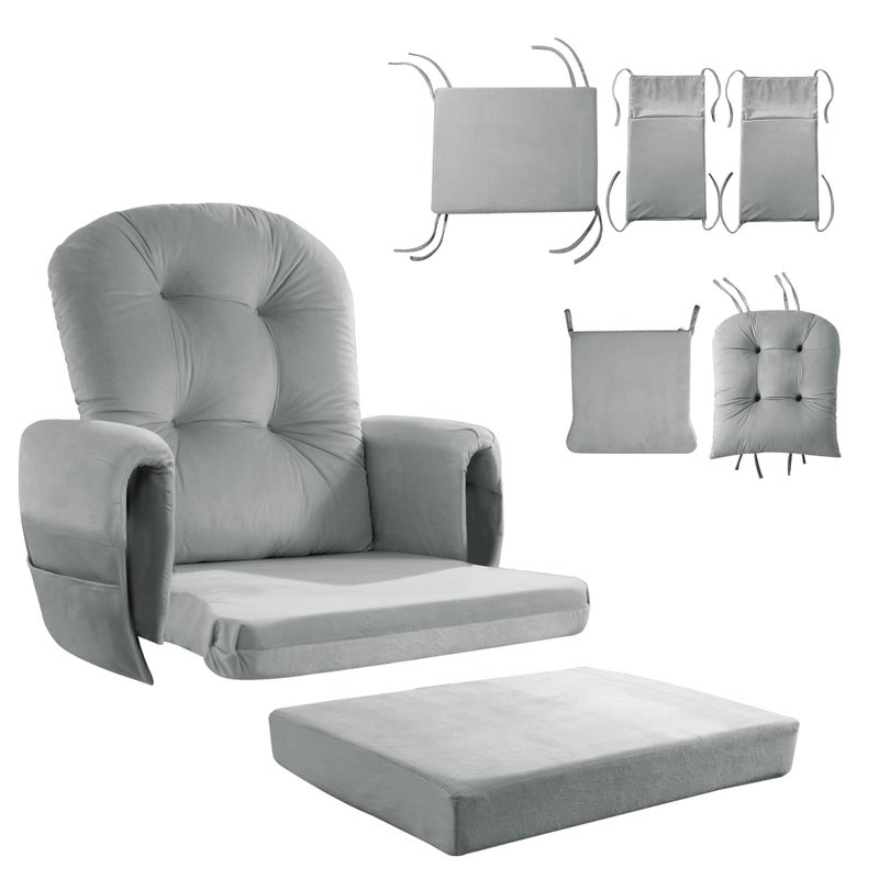HOMBYS Glider Rocker Replacement Cushions 5 PCS with Storage Side Pocket Velvet Fabric Foam Microfiber Filling NonSlip WashableThickened Supportive for Glider Rocking ChairLight Grey - Image 2