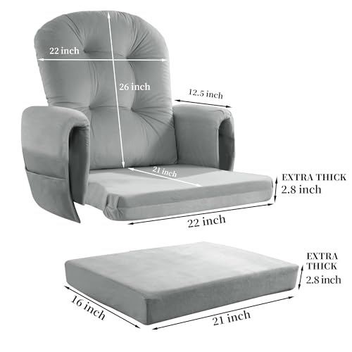 HOMBYS Glider Rocker Replacement Cushions 5 PCS with Storage Side Pocket Velvet Fabric Foam Microfiber Filling NonSlip WashableThickened Supportive for Glider Rocking ChairLight Grey - Image 3