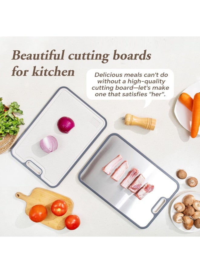 Cutting Board, Double-Sided Food Grade Cutting Board for Kitchen, 304 Stainless Steel and Wheat Straw PP, Chopping Board for Meat & Vegetables, Non-Slip Silicone Edge, Juice Groove - Image 4