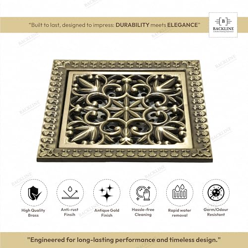 B Backline Brass Floor Drainer Bathroom Floor Water Drainer Bathroom Drain Grating with Anti-Foul Cockroach Trap 12 X 12 Cm (Antique Finish 8) - Image 3