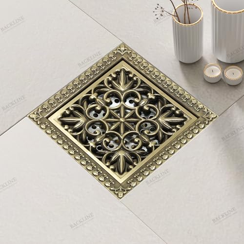 B Backline Brass Floor Drainer Bathroom Floor Water Drainer Bathroom Drain Grating with Anti-Foul Cockroach Trap 12 X 12 Cm (Antique Finish 8) - Image 1