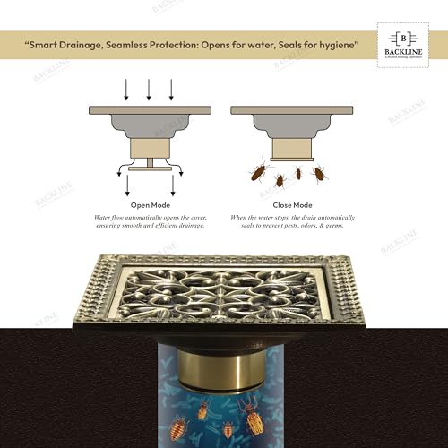 B Backline Brass Floor Drainer Bathroom Floor Water Drainer Bathroom Drain Grating with Anti-Foul Cockroach Trap 12 X 12 Cm (Antique Finish 8) - Image 4