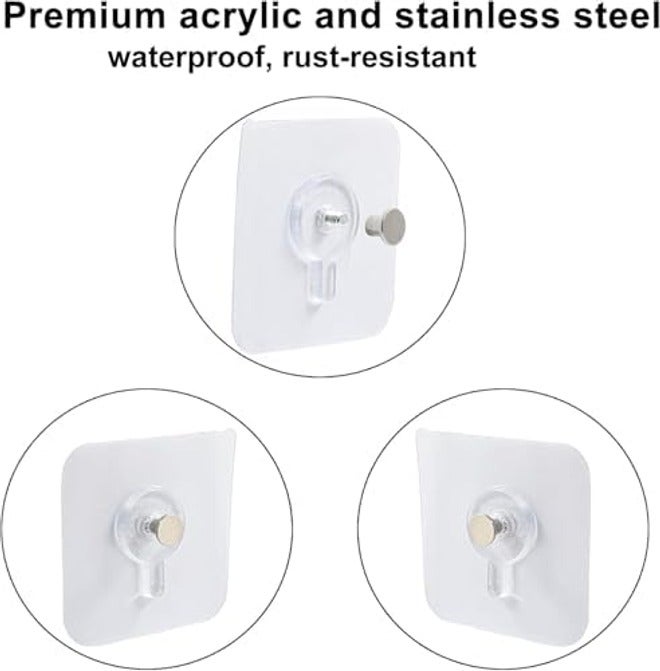 SKY-TOUCH Adhesive Wall Hooks 18Pcs Transparent Heavy Duty Self-Sticking Hangers No Nails Waterproof Rustproof Reusable for Kitchen Bathroom Home Office 6x6cm 4kg Load - Image 5