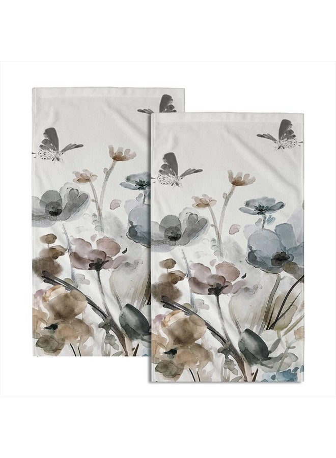 Giwawa Grey Floral Hand Towels Boho Botanical Fingertip Towels Set of 2 Soft Guest Face Towel Bathroom Decorations Thin Kitchen Tea Dish Towels - Image 1