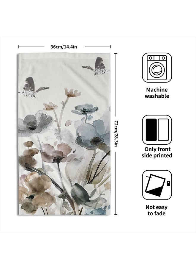 Giwawa Grey Floral Hand Towels Boho Botanical Fingertip Towels Set of 2 Soft Guest Face Towel Bathroom Decorations Thin Kitchen Tea Dish Towels - Image 2