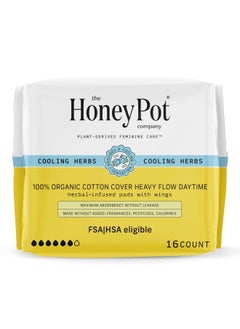 the Honey Pot company Herbal Sanitary Pads for Women - Heavy Flow w/Wings - Infused w/Essential Oils for Cooling Effect & Organic Cotton Cover - Feminine Care - FSA & HAS - 16 ct  - Image 1