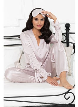 for you in&out 5-Piece Inside&Out Gray Pajama Set with Sleeve Tie Detail S27246  - Image 4
