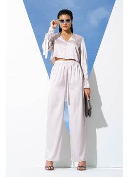 for you in&out 5-Piece Inside&Out Gray Pajama Set with Sleeve Tie Detail S27246  - Image 5