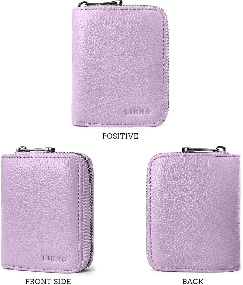 Linno RFID 20 Slots Credit Card Holder Genuine Leather Small Wallet for Women or Men with Zipper - Image 5