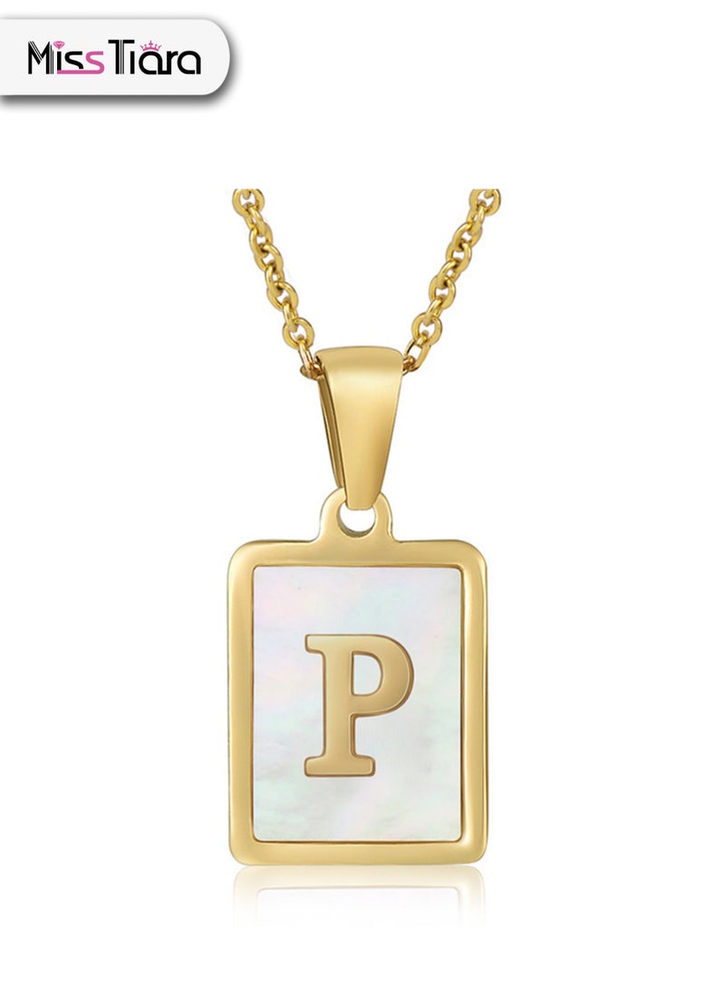 MissTiara Capital Letter A-Z Initial Chain Necklace For Girls Women Stainless Steel Square Charm A-Z Alphabet Pendant Necklace Good idea for birthday gifts graduation commemorations or classmate gifts - Image 1