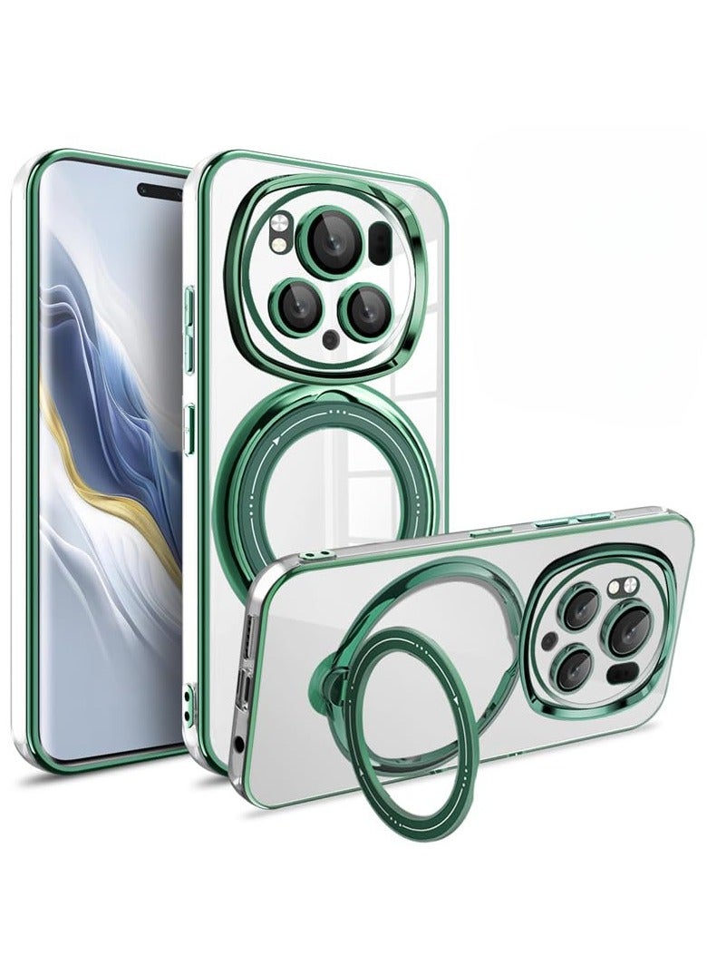 Clear Case for Honor Magic 6 Pro (2024),Magnetic Electroplated Phone Protective Case with All-inclusive Lens Protection  Ring Stand,Compatible with Car Mount  Wireless Charging