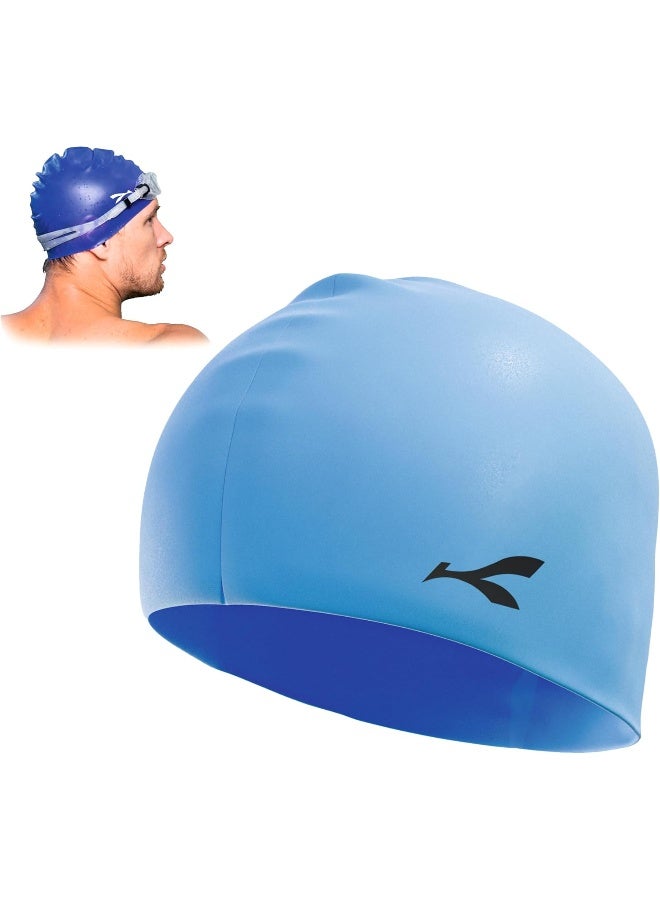 Waterproof Silicone Swimming Cap for Men & Women | Stretchable & Quick-Dry | Prevents Hair Pull & Chemical Damage | Ideal for Children & Adult (Blue)