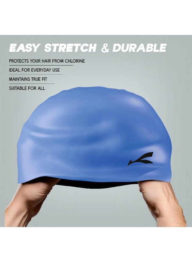 Konex Waterproof Silicone Swimming Cap for Men & Women | Stretchable & Quick-Dry | Prevents Hair Pull & Chemical Damage | Ideal for Children & Adult (Blue) - Premium Swimming Hats for Performance, Durability and Everyday Use - Image 3