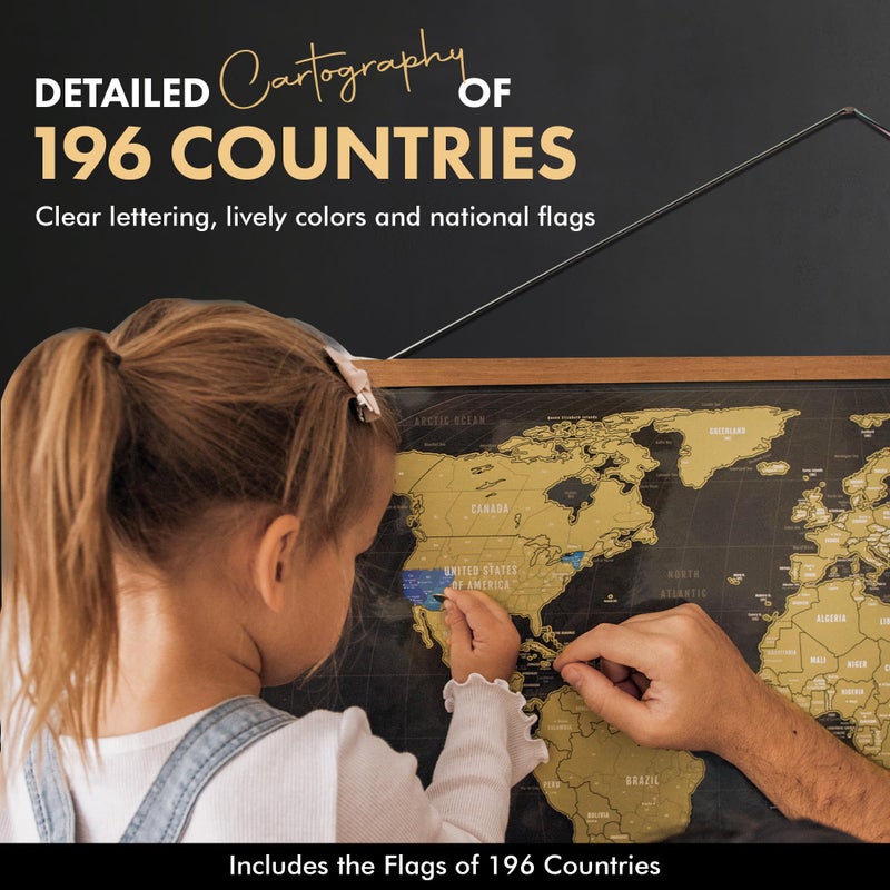 Travelization XL Scratch Off World Map with 196 Country Flags 36" x 24" Frameable World Map with Vibrant Colors and Premium Gold Coating, Beautiful Scratch Map for Travelers, Black - Image 3