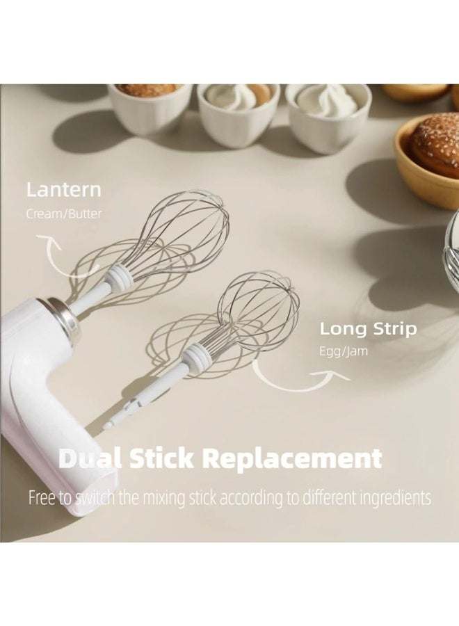 Cordless Hand Mixer, Handheld Electric Whisk with 3 Speed Modes, Hand Held Egg Beater with 2 Detachable Stir Whisks (White)  - Image 3