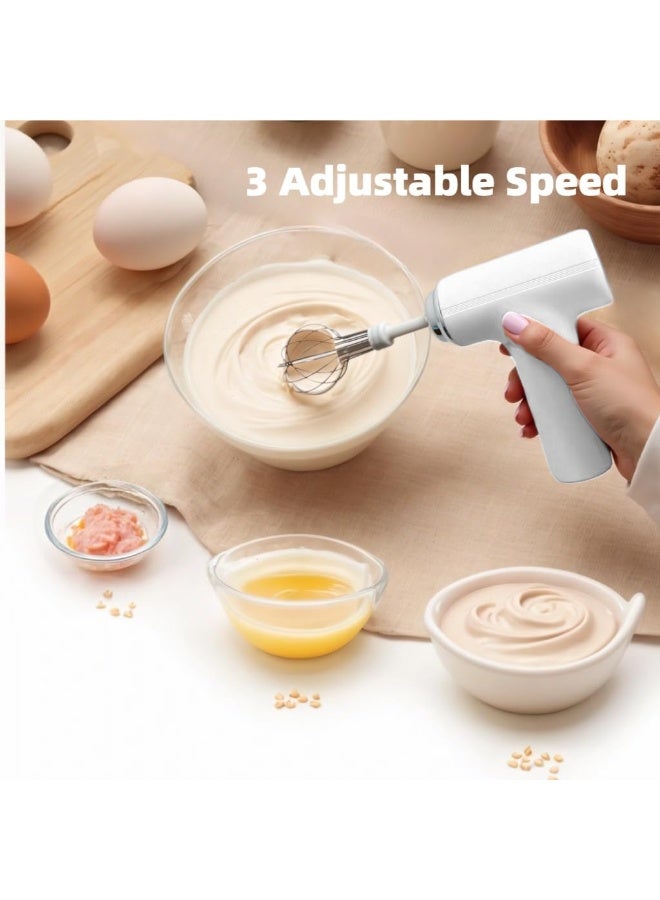 Cordless Hand Mixer, Handheld Electric Whisk with 3 Speed Modes, Hand Held Egg Beater with 2 Detachable Stir Whisks (White)  - Image 2