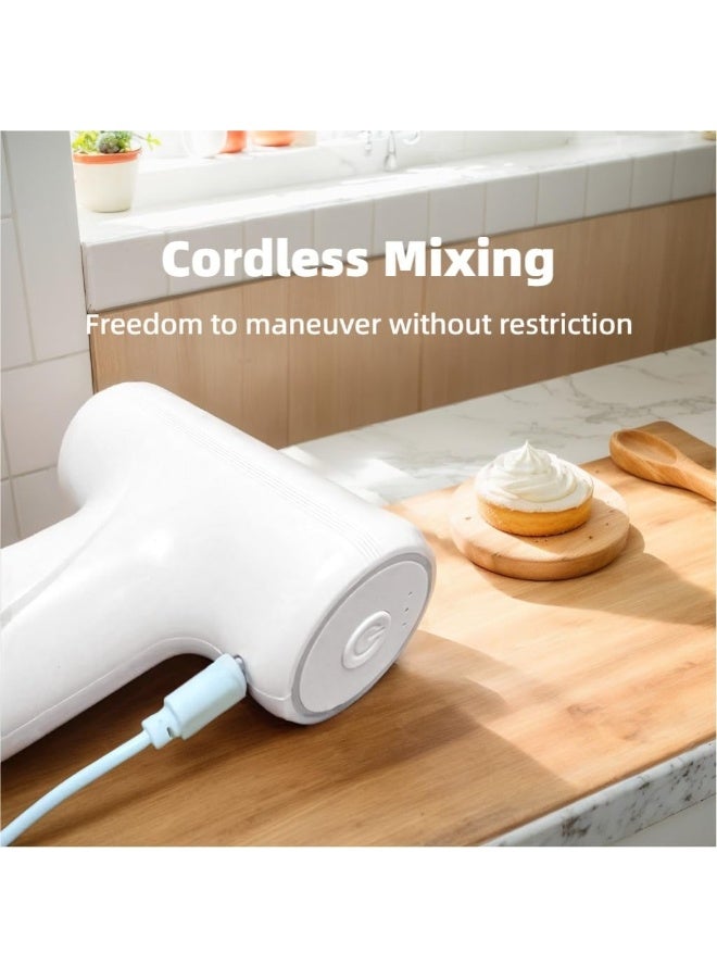 Cordless Hand Mixer, Handheld Electric Whisk with 3 Speed Modes, Hand Held Egg Beater with 2 Detachable Stir Whisks (White)  - Image 5