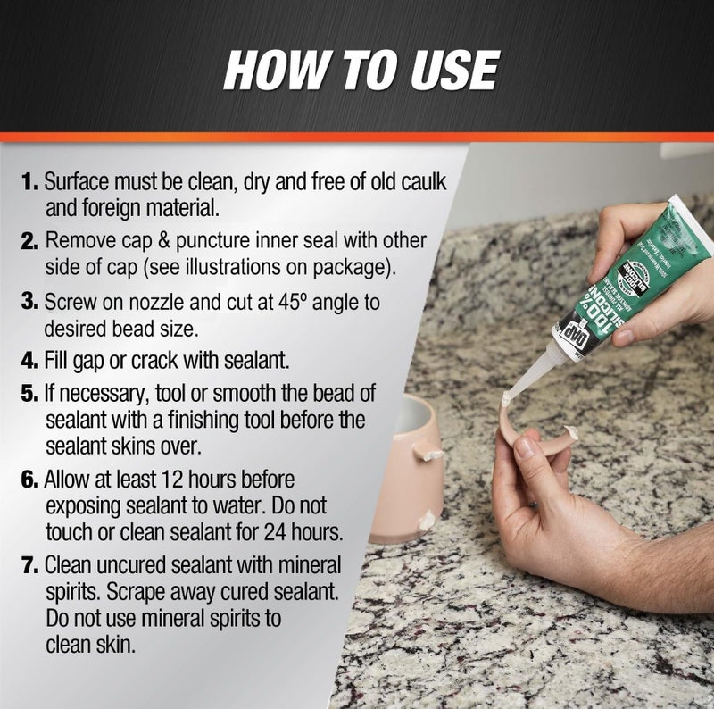 Dap 00688 All-Purpose Adhesive Sealant, 100% Silicone, 2.8-Ounce Tube - Image 3