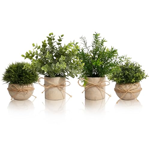 PENGYEE 4Pack Small Fake Plants for Bathroom Decor, Artificial Plants Indoor, Faux Plants Indoor Eucalyptus Rosemary for Home Kitchen Farmhouse Office Room Decor - Image 1
