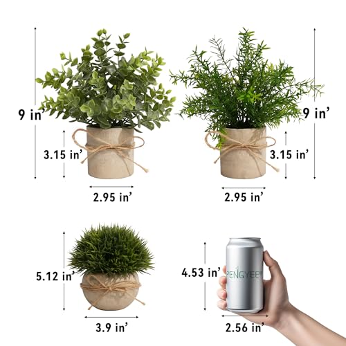 PENGYEE 4Pack Small Fake Plants for Bathroom Decor, Artificial Plants Indoor, Faux Plants Indoor Eucalyptus Rosemary for Home Kitchen Farmhouse Office Room Decor - Image 3