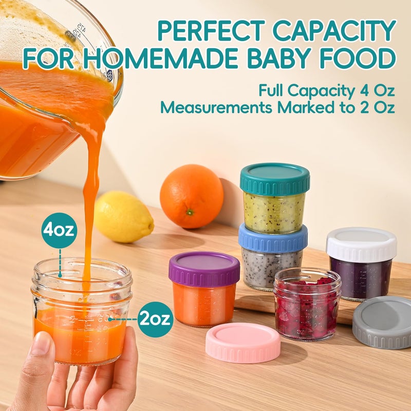 DEHOV 6-Piece Glass Baby Food Containers with Lids,4 OZ Small Glass Freezer Safe Baby Food Storage Jars,Leak Proof Baby Food Grade Puree Containers - Image 3