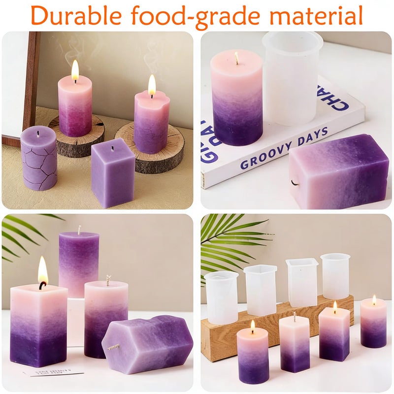 QCCTPUU 8PCS Reusable Silicone Candle Molds Set - Cylinder/Hexagon/Octagonal/Heart/Flower/Square Shapes for DIY Candle Making, Soap, Resin Crafts, Easy Release Candle Making Kit with Multiple Sizes - Image 3
