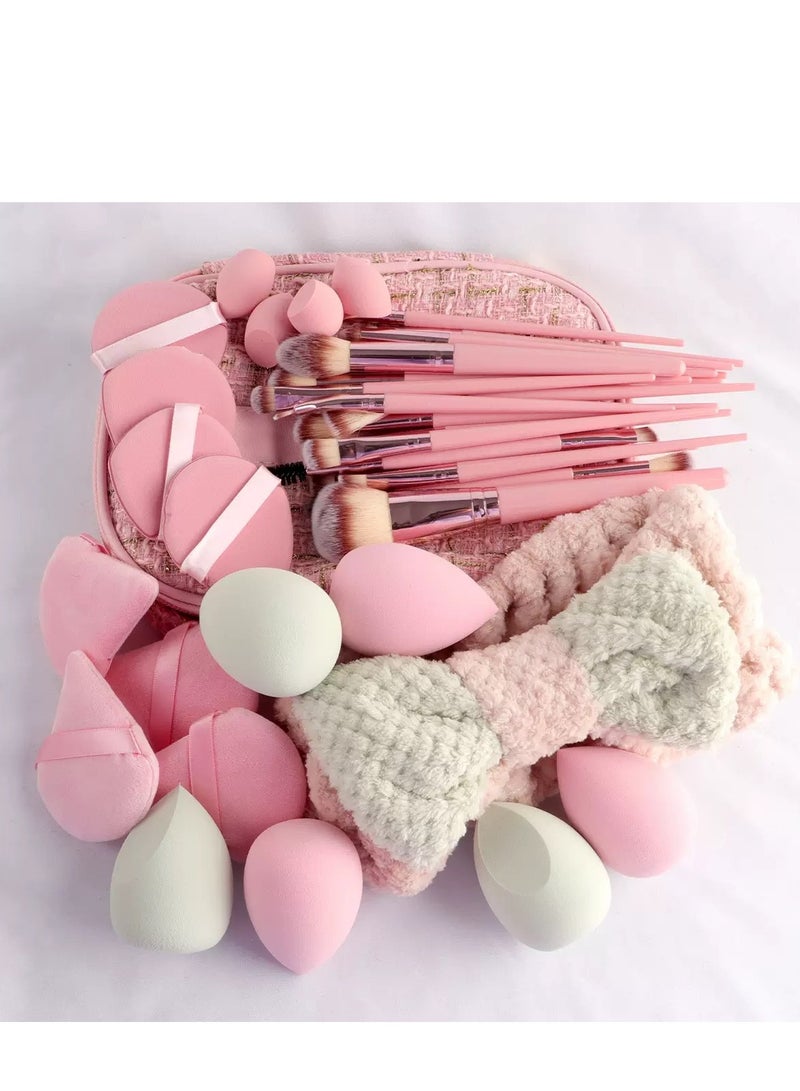 جوسكوين مجموعة فرش مكياج 40 قطعة، طقم أدوات مكياج فاخرة من شعيرات صناعية، فرش كريم الأساس، والبودرة، والكونسيلر، وظلال العيون، والبلاشر، ووسادة البودرة، لون وردي، مجموعة مكونة من 40 قطعة. - Image 4
