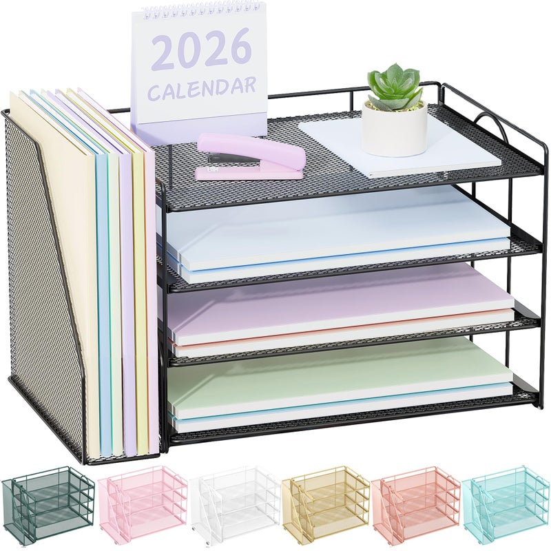 Spacrea Desk Organizers and Accessories, Paper Organizer for Desk with File organizer, Desk Accessories & Workspace Organizers for Catalog & Reference Racks (Black) - Image 1