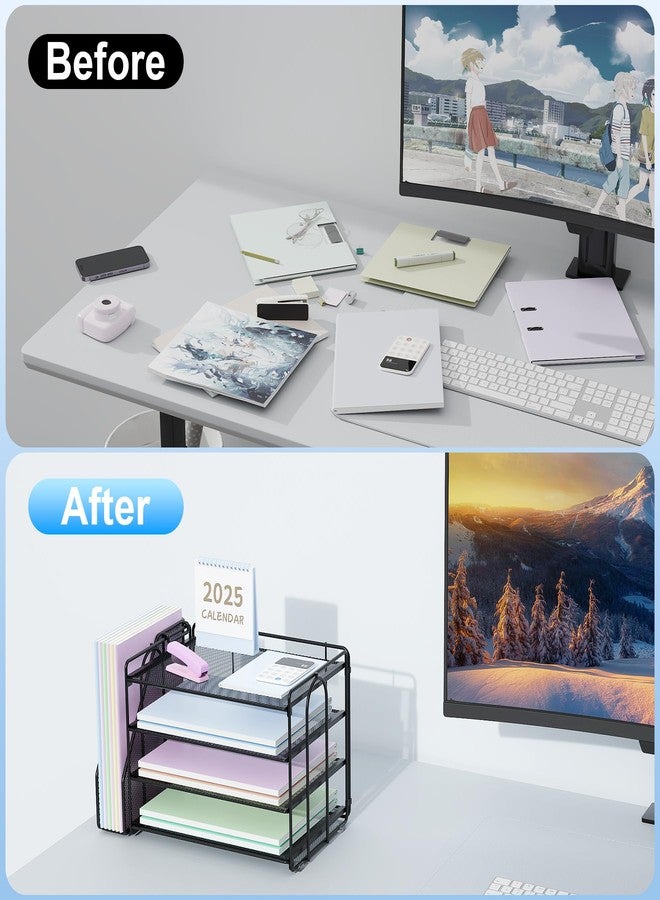 Spacrea Desk Organizers and Accessories, Paper Organizer for Desk with File organizer, Desk Accessories & Workspace Organizers for Catalog & Reference Racks (Black) - Image 2