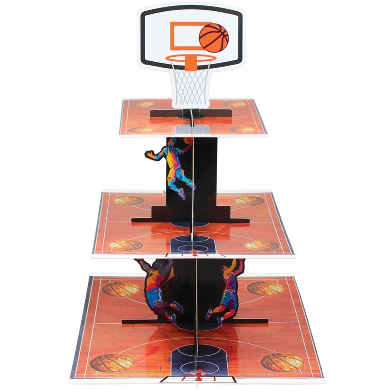 BASHOUT 3-Tier Basketball Court Cupcake Stand with Hoop Topper, for Basketball Party Display, Cupcate Holder for March Madness Party, College Basketball Celebration, NBA, NCAA, WNBA, NCAAW Hoops - Image 2