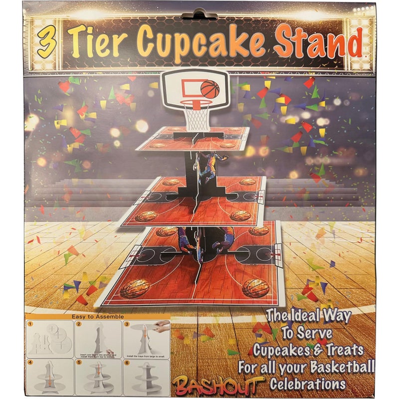 BASHOUT 3-Tier Basketball Court Cupcake Stand with Hoop Topper, for Basketball Party Display, Cupcate Holder for March Madness Party, College Basketball Celebration, NBA, NCAA, WNBA, NCAAW Hoops - Image 5