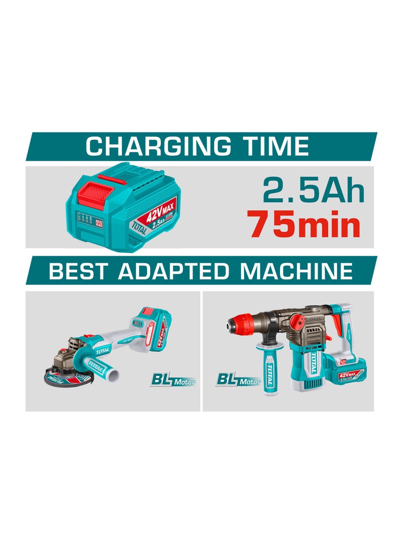 TOTAL 42V Lithium-Ion Battery and Charger Kit, 2.5Ah, 2 Battery Packs with LED Indicator and Fast Charger, 75 Minute Charging Time, 2 Pack - Image 3