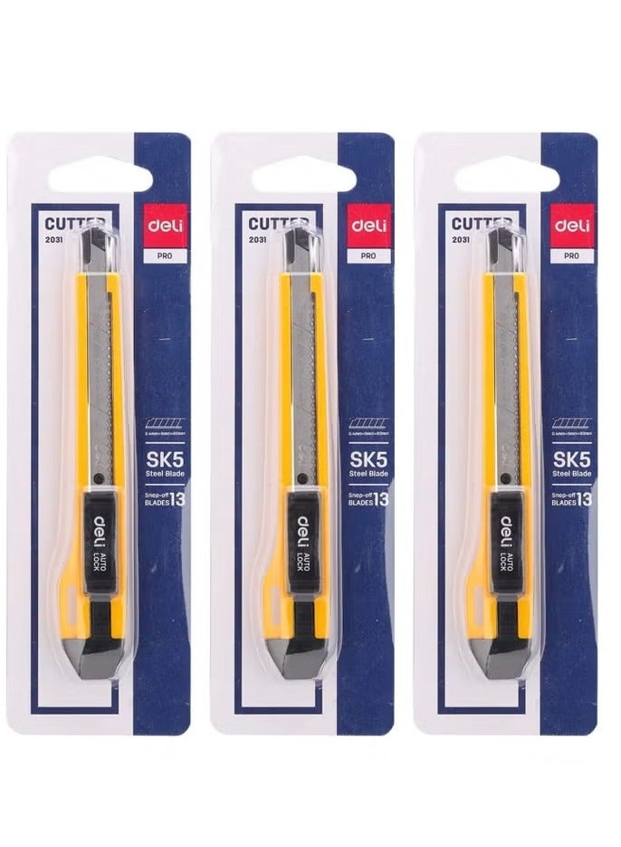 Deli 3-Piece Deli-E2031 Cutter With Snap-Off Blades yellow colour - Image 1