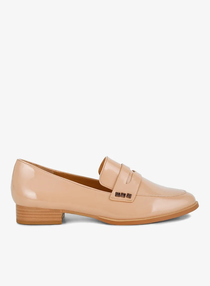 Patent Pleather Penny Loafers in Beige