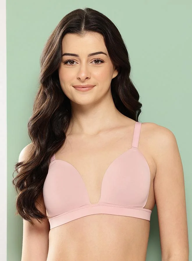 Leading Lady Pink Solid Lightly Padded Non Wired Plunge Bra