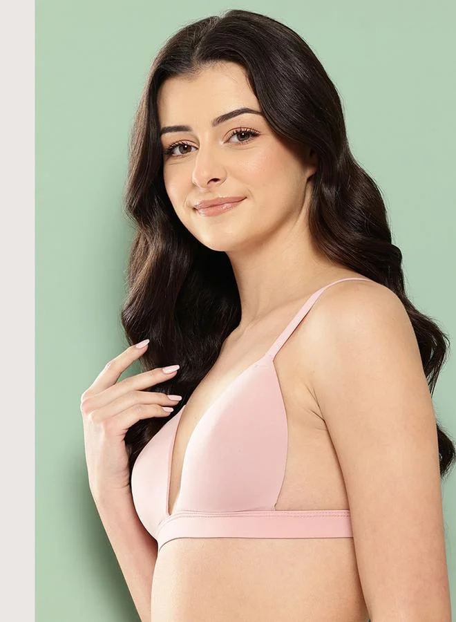 Leading Lady Pink Solid Lightly Padded Non Wired Plunge Bra
