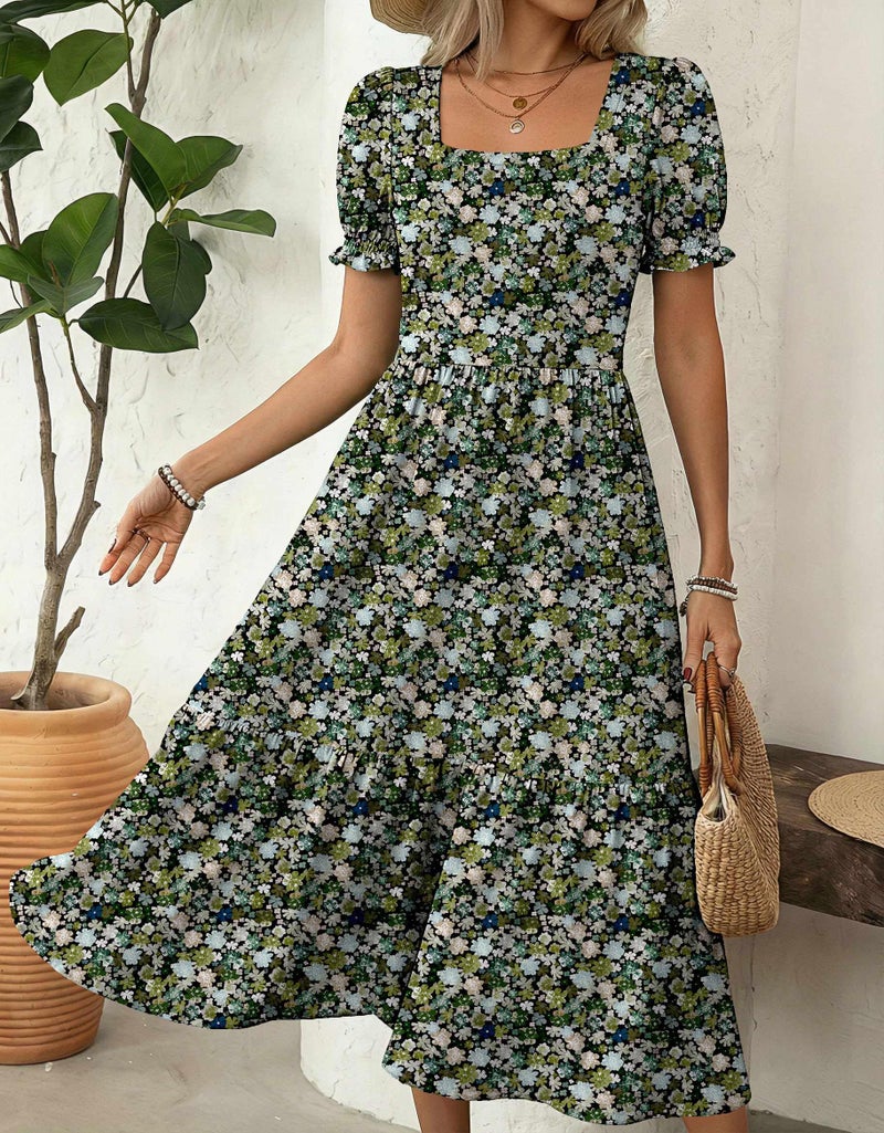 Zeagoo Long Dresses for Women Casual Summer Dress Square Neck Boho Dress Short Sleeve Sundresses with Pockets Womens Floral Midi Dresses XL - Image 3